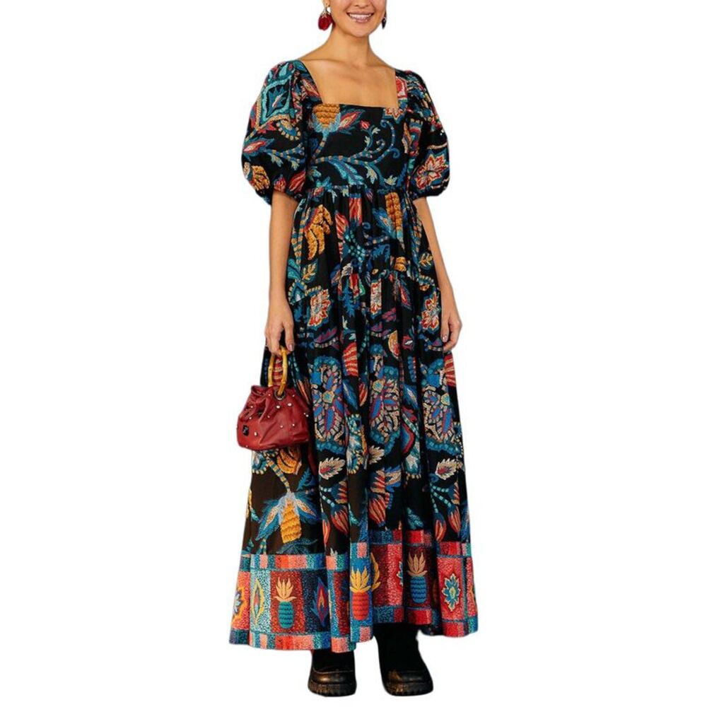 Farm Rio Womens Sunset Tapestry Black Maxi Dress